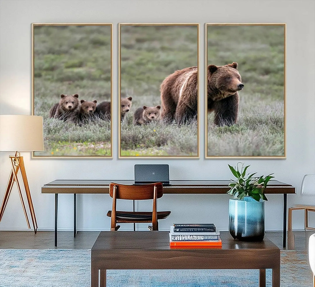 Queen of the Tetons, 399 Grizzly Bear Cubs Canvas Wall Art Print, Majestic Wildlife Photography Canvas Print of Grizzly 399 for Rustic Decor