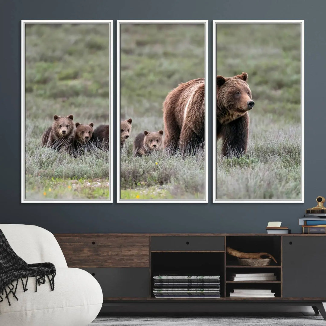 Queen of the Tetons, 399 Grizzly Bear Cubs Canvas Wall Art Print, Majestic Wildlife Photography Canvas Print of Grizzly 399 for Rustic Decor