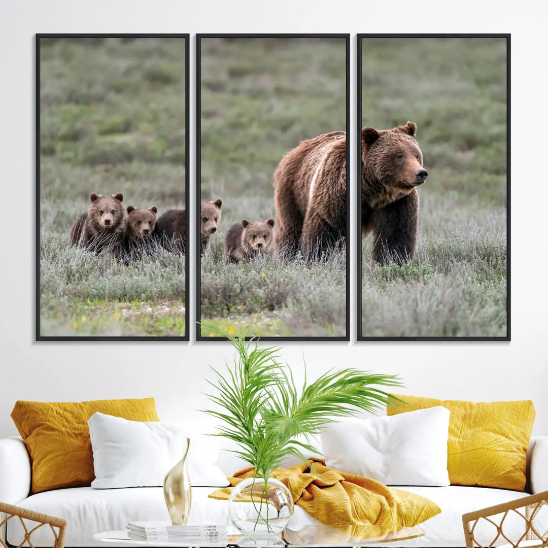 Queen of the Tetons, 399 Grizzly Bear Cubs Canvas Wall Art Print, Majestic Wildlife Photography Canvas Print of Grizzly 399 for Rustic Decor