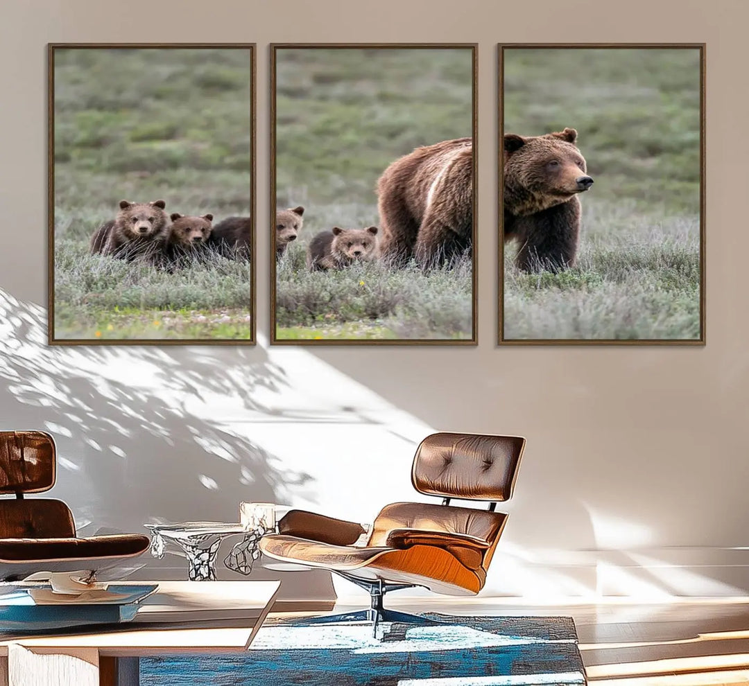 Queen of the Tetons, 399 Grizzly Bear Cubs Canvas Wall Art Print, Majestic Wildlife Photography Canvas Print of Grizzly 399 for Rustic Decor