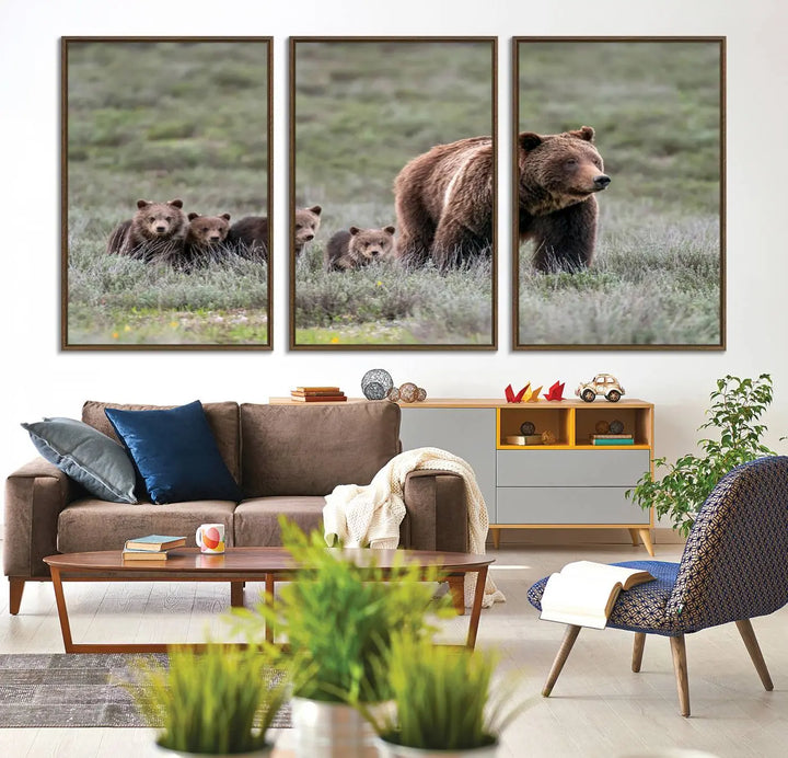 Queen of the Tetons, 399 Grizzly Bear Cubs Canvas Wall Art Print, Majestic Wildlife Photography Canvas Print of Grizzly 399 for Rustic Decor