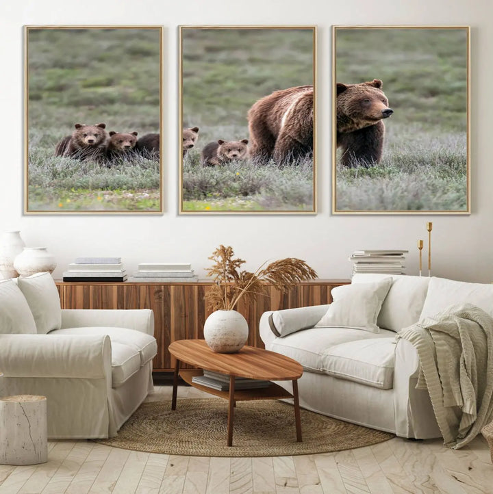 Queen of the Tetons, 399 Grizzly Bear Cubs Canvas Wall Art Print, Majestic Wildlife Photography Canvas Print of Grizzly 399 for Rustic Decor