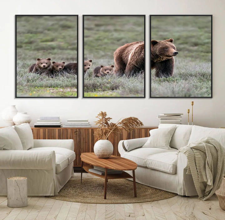 Queen of the Tetons, 399 Grizzly Bear Cubs Canvas Wall Art Print, Majestic Wildlife Photography Canvas Print of Grizzly 399 for Rustic Decor