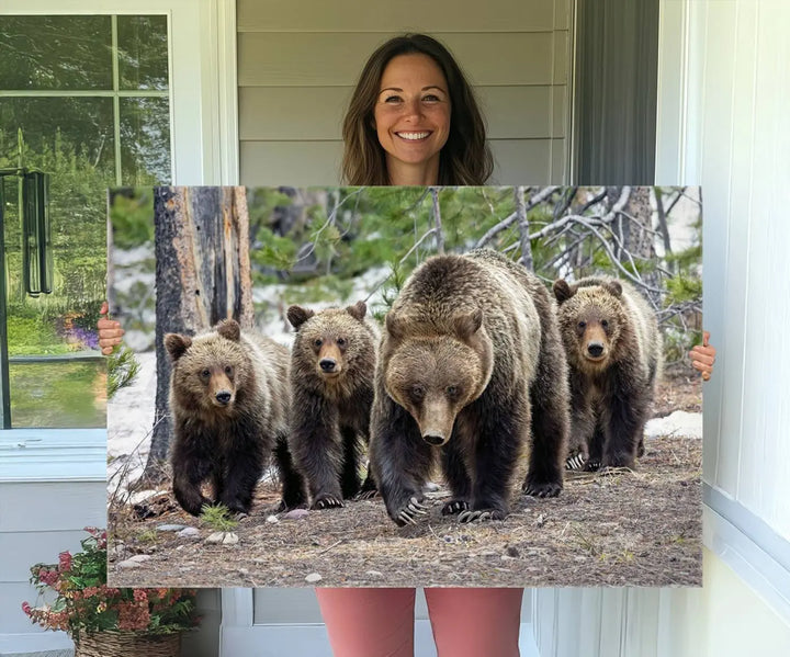 Queen of the Tetons, 399 Grizzly Bear Cubs Canvas Wall Art Print, Majestic Wildlife Photography Canvas Print of Grizzly 399 for Rustic Decor