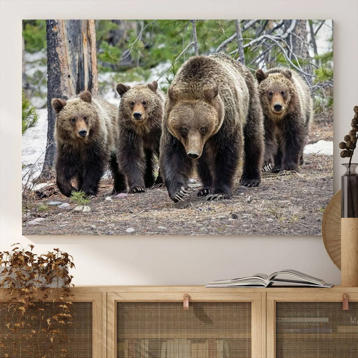 Queen of the Tetons, 399 Grizzly Bear Cubs Canvas Wall Art Print, Majestic Wildlife Photography Canvas Print of Grizzly 399 for Rustic Decor