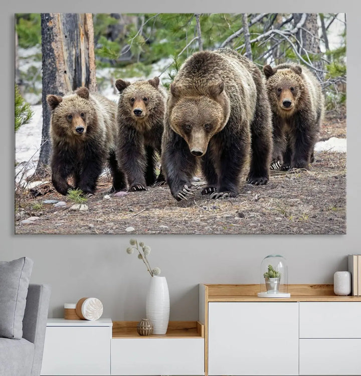 Queen of the Tetons, 399 Grizzly Bear Cubs Canvas Wall Art Print, Majestic Wildlife Photography Canvas Print of Grizzly 399 for Rustic Decor