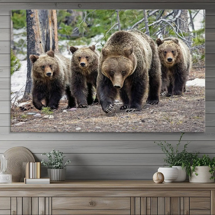 Queen of the Tetons, 399 Grizzly Bear Cubs Canvas Wall Art Print, Majestic Wildlife Photography Canvas Print of Grizzly 399 for Rustic Decor