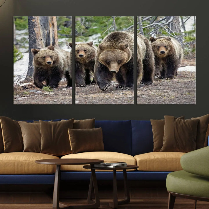 Queen of the Tetons, 399 Grizzly Bear Cubs Canvas Wall Art Print, Majestic Wildlife Photography Canvas Print of Grizzly 399 for Rustic Decor