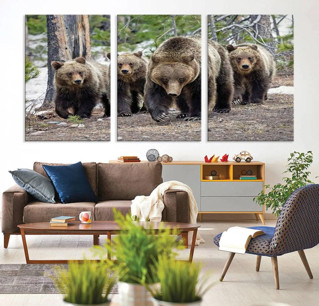 Queen of the Tetons, 399 Grizzly Bear Cubs Canvas Wall Art Print, Majestic Wildlife Photography Canvas Print of Grizzly 399 for Rustic Decor