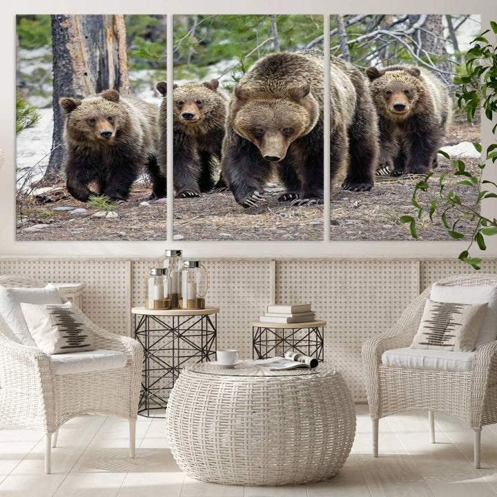 Queen of the Tetons, 399 Grizzly Bear Cubs Canvas Wall Art Print, Majestic Wildlife Photography Canvas Print of Grizzly 399 for Rustic Decor