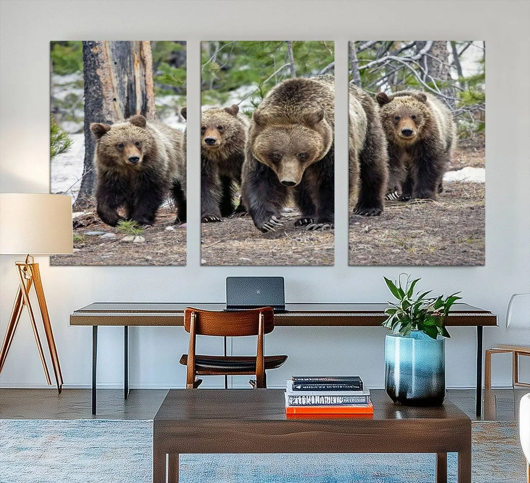 Queen of the Tetons, 399 Grizzly Bear Cubs Canvas Wall Art Print, Majestic Wildlife Photography Canvas Print of Grizzly 399 for Rustic Decor