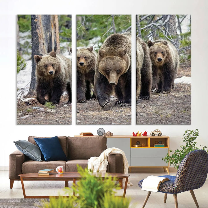 Queen of the Tetons, 399 Grizzly Bear Cubs Canvas Wall Art Print, Majestic Wildlife Photography Canvas Print of Grizzly 399 for Rustic Decor