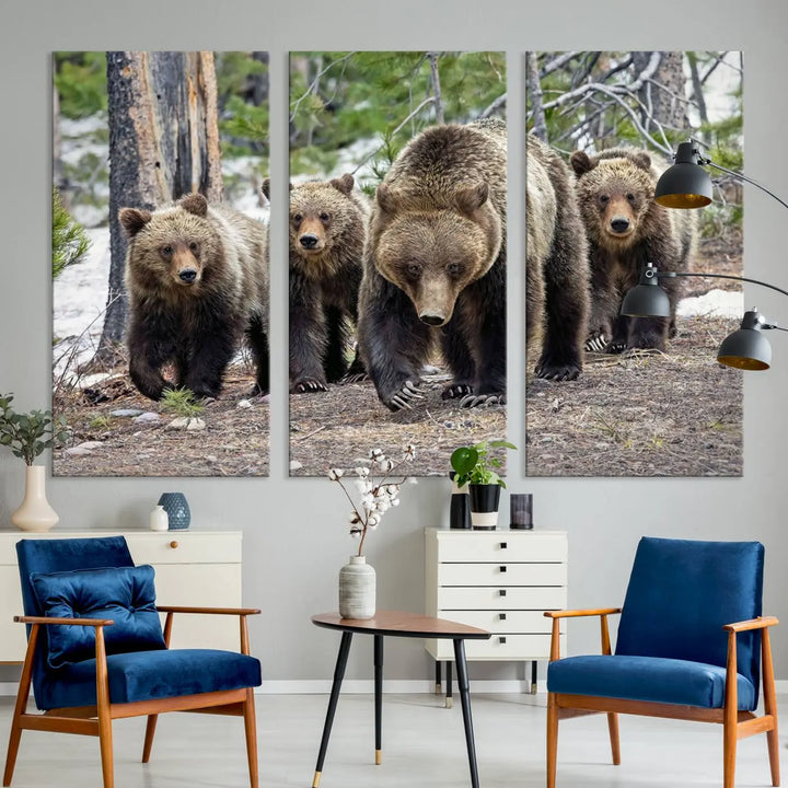 Queen of the Tetons, 399 Grizzly Bear Cubs Canvas Wall Art Print, Majestic Wildlife Photography Canvas Print of Grizzly 399 for Rustic Decor