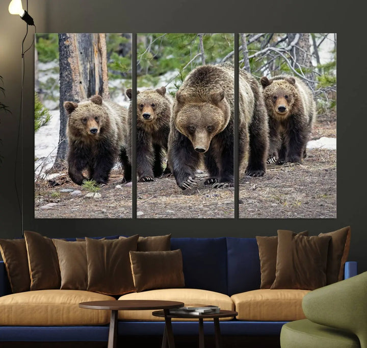 Queen of the Tetons, 399 Grizzly Bear Cubs Canvas Wall Art Print, Majestic Wildlife Photography Canvas Print of Grizzly 399 for Rustic Decor