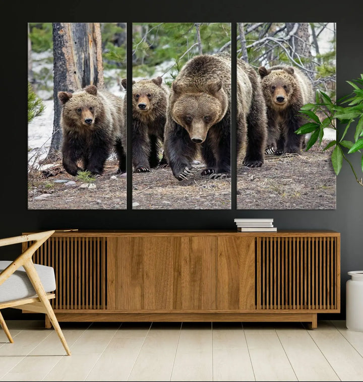 Queen of the Tetons, 399 Grizzly Bear Cubs Canvas Wall Art Print, Majestic Wildlife Photography Canvas Print of Grizzly 399 for Rustic Decor