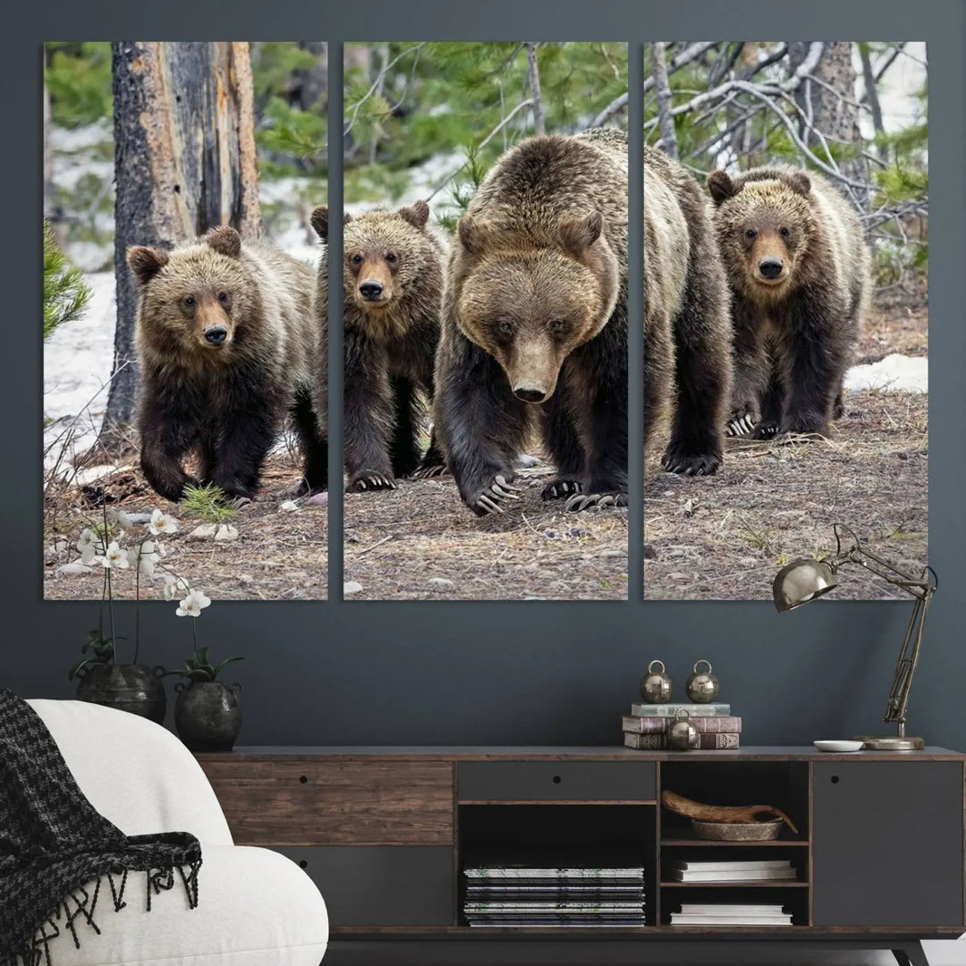 Queen of the Tetons, 399 Grizzly Bear Cubs Canvas Wall Art Print, Majestic Wildlife Photography Canvas Print of Grizzly 399 for Rustic Decor