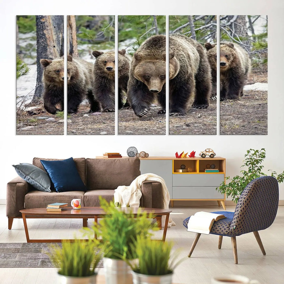 Queen of the Tetons, 399 Grizzly Bear Cubs Canvas Wall Art Print, Majestic Wildlife Photography Canvas Print of Grizzly 399 for Rustic Decor