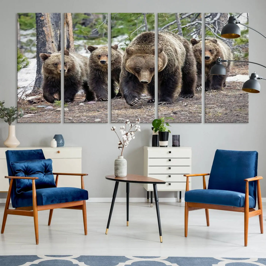 Queen of the Tetons, 399 Grizzly Bear Cubs Canvas Wall Art Print, Majestic Wildlife Photography Canvas Print of Grizzly 399 for Rustic Decor