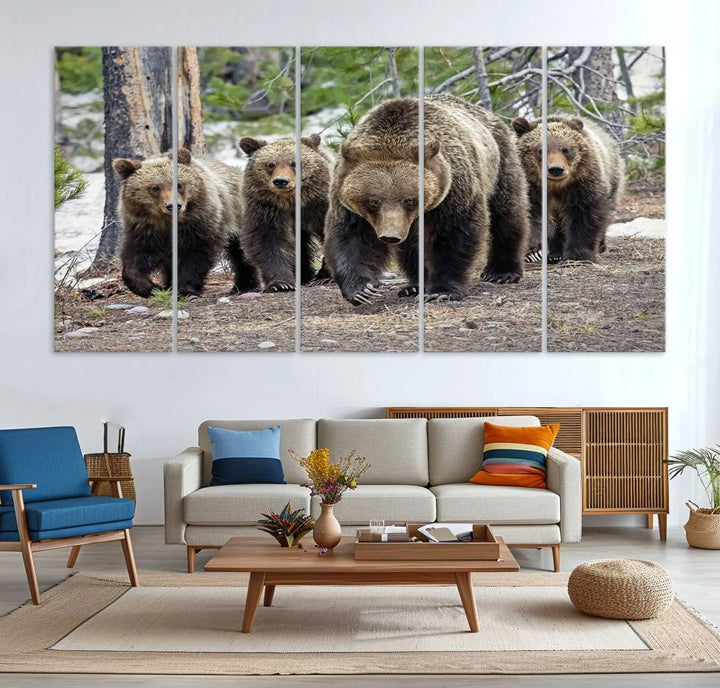 Queen of the Tetons, 399 Grizzly Bear Cubs Canvas Wall Art Print, Majestic Wildlife Photography Canvas Print of Grizzly 399 for Rustic Decor