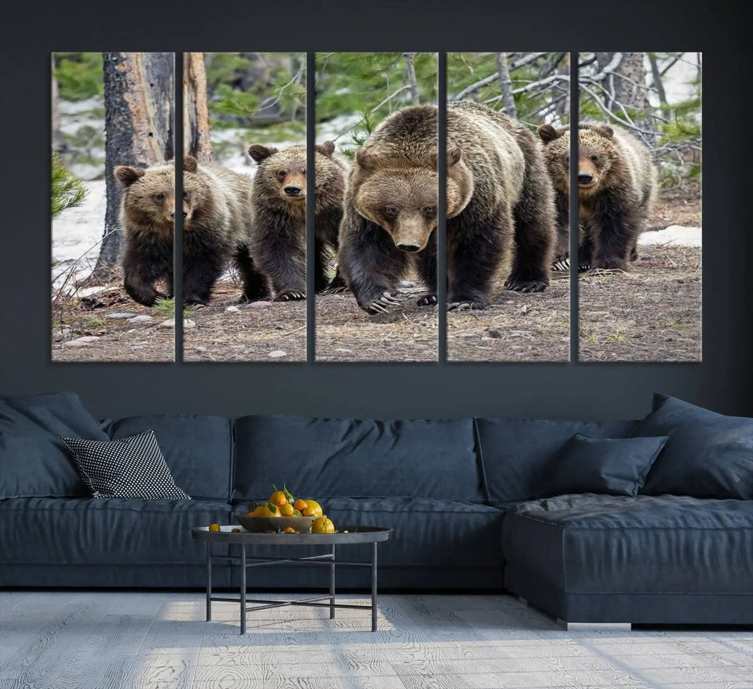 Queen of the Tetons, 399 Grizzly Bear Cubs Canvas Wall Art Print, Majestic Wildlife Photography Canvas Print of Grizzly 399 for Rustic Decor