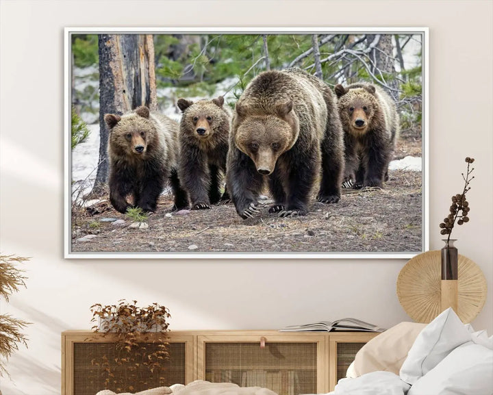 Queen of the Tetons, 399 Grizzly Bear Cubs Canvas Wall Art Print, Majestic Wildlife Photography Canvas Print of Grizzly 399 for Rustic Decor