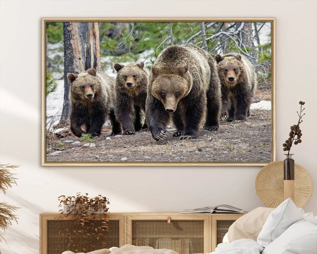 Queen of the Tetons, 399 Grizzly Bear Cubs Canvas Wall Art Print, Majestic Wildlife Photography Canvas Print of Grizzly 399 for Rustic Decor