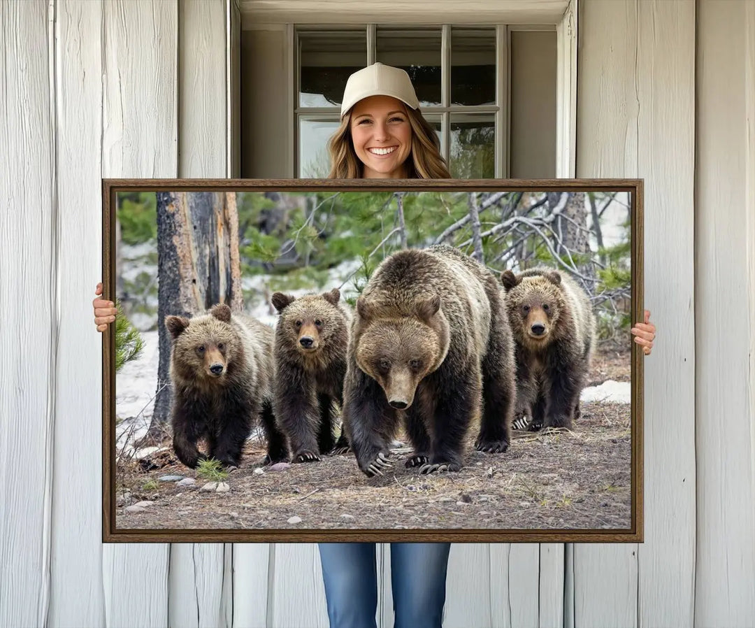 Queen of the Tetons, 399 Grizzly Bear Cubs Canvas Wall Art Print, Majestic Wildlife Photography Canvas Print of Grizzly 399 for Rustic Decor