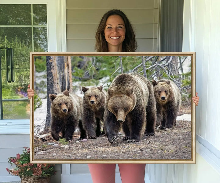 Queen of the Tetons, 399 Grizzly Bear Cubs Canvas Wall Art Print, Majestic Wildlife Photography Canvas Print of Grizzly 399 for Rustic Decor