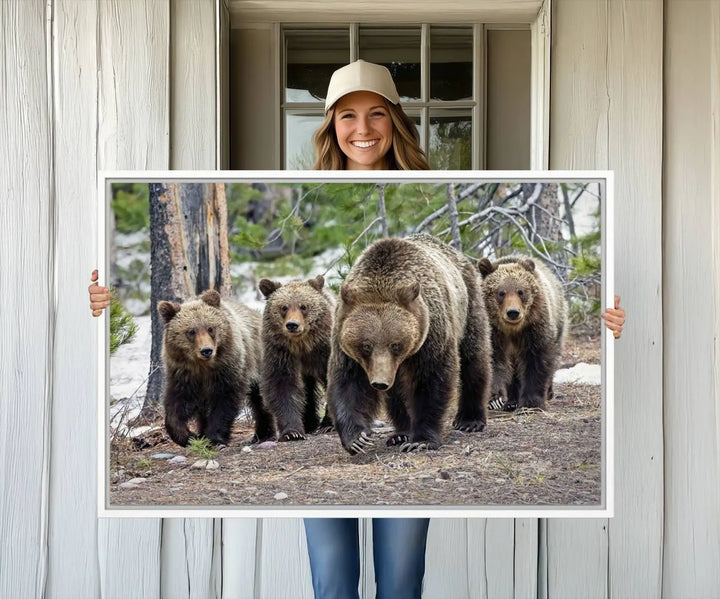 Queen of the Tetons, 399 Grizzly Bear Cubs Canvas Wall Art Print, Majestic Wildlife Photography Canvas Print of Grizzly 399 for Rustic Decor