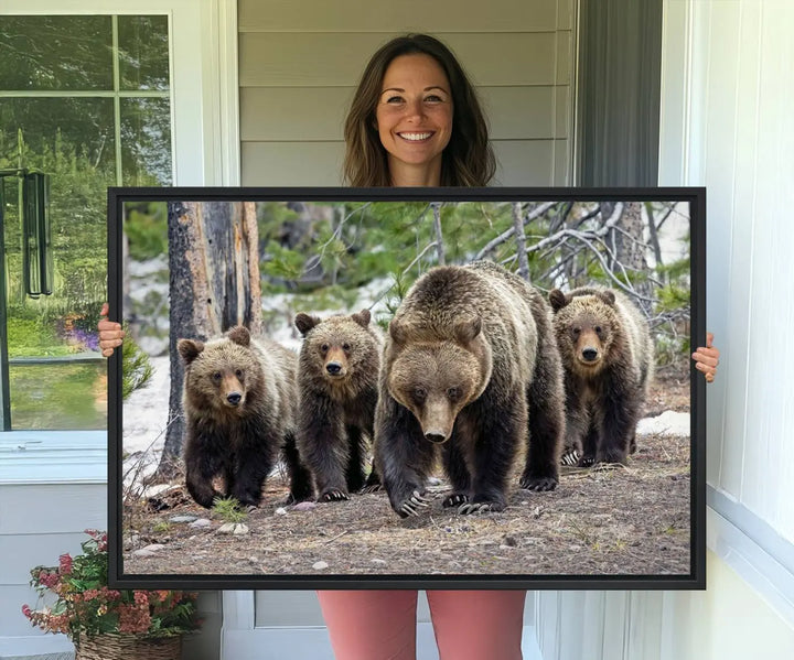 Queen of the Tetons, 399 Grizzly Bear Cubs Canvas Wall Art Print, Majestic Wildlife Photography Canvas Print of Grizzly 399 for Rustic Decor