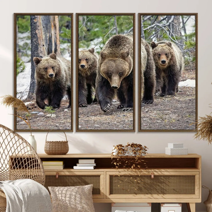 Queen of the Tetons, 399 Grizzly Bear Cubs Canvas Wall Art Print, Majestic Wildlife Photography Canvas Print of Grizzly 399 for Rustic Decor