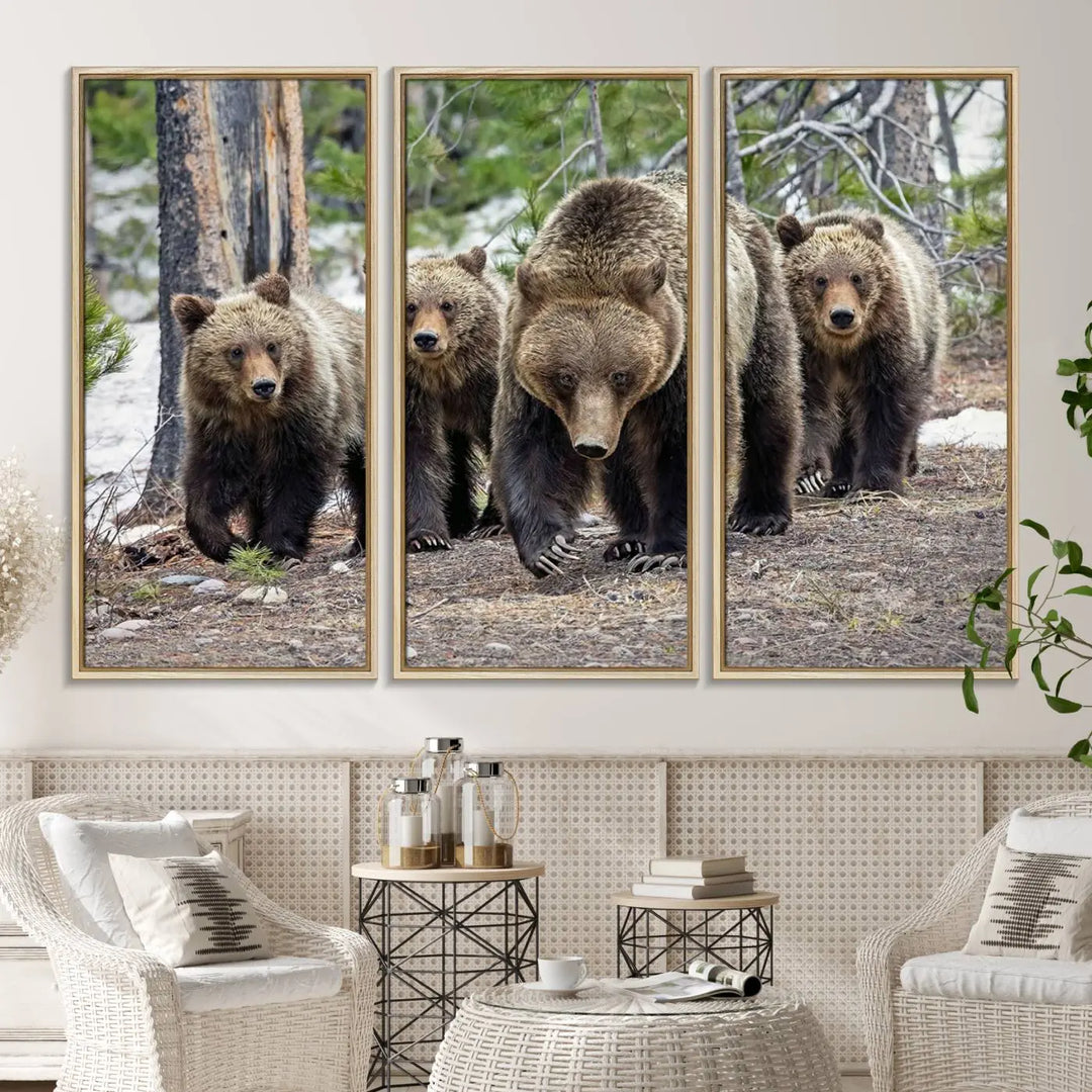 Queen of the Tetons, 399 Grizzly Bear Cubs Canvas Wall Art Print, Majestic Wildlife Photography Canvas Print of Grizzly 399 for Rustic Decor