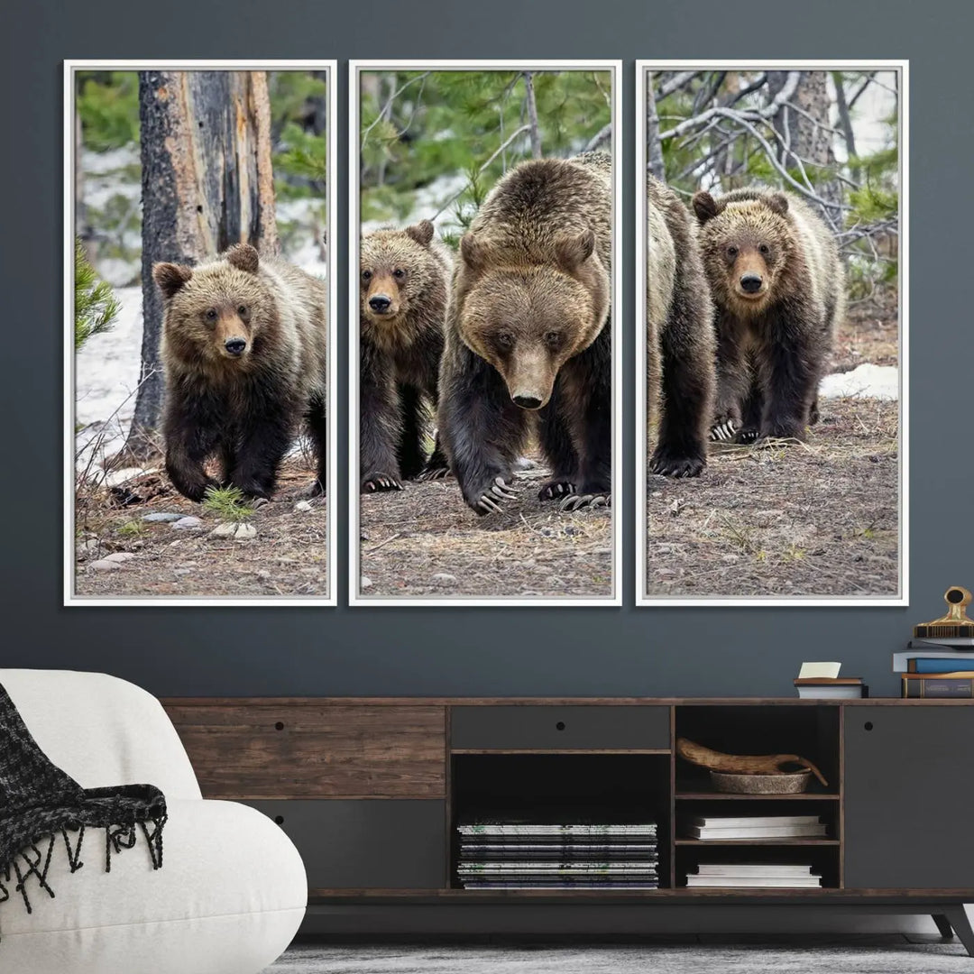 Queen of the Tetons, 399 Grizzly Bear Cubs Canvas Wall Art Print, Majestic Wildlife Photography Canvas Print of Grizzly 399 for Rustic Decor