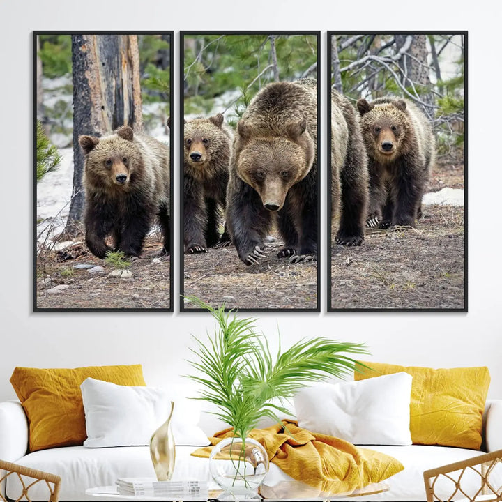 Queen of the Tetons, 399 Grizzly Bear Cubs Canvas Wall Art Print, Majestic Wildlife Photography Canvas Print of Grizzly 399 for Rustic Decor