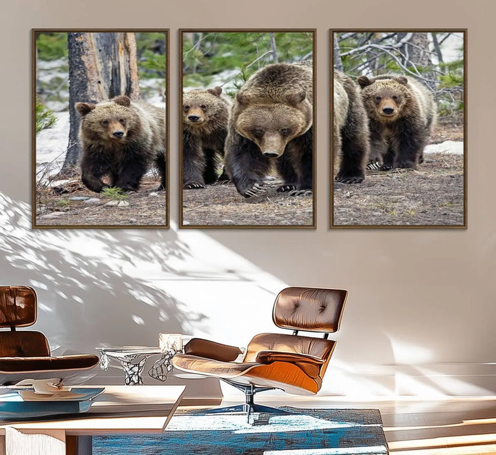 Queen of the Tetons, 399 Grizzly Bear Cubs Canvas Wall Art Print, Majestic Wildlife Photography Canvas Print of Grizzly 399 for Rustic Decor