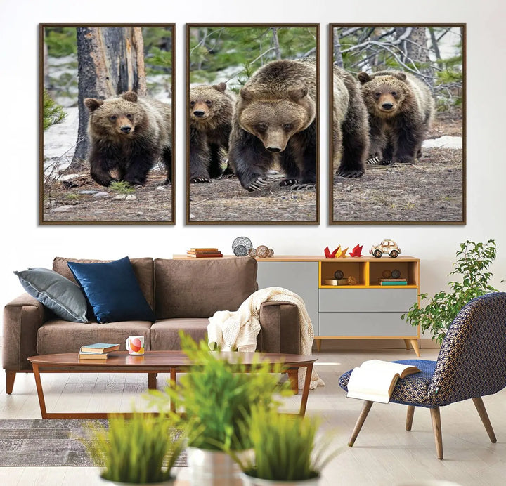 Queen of the Tetons, 399 Grizzly Bear Cubs Canvas Wall Art Print, Majestic Wildlife Photography Canvas Print of Grizzly 399 for Rustic Decor