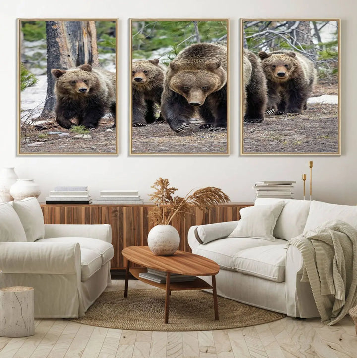 Queen of the Tetons, 399 Grizzly Bear Cubs Canvas Wall Art Print, Majestic Wildlife Photography Canvas Print of Grizzly 399 for Rustic Decor