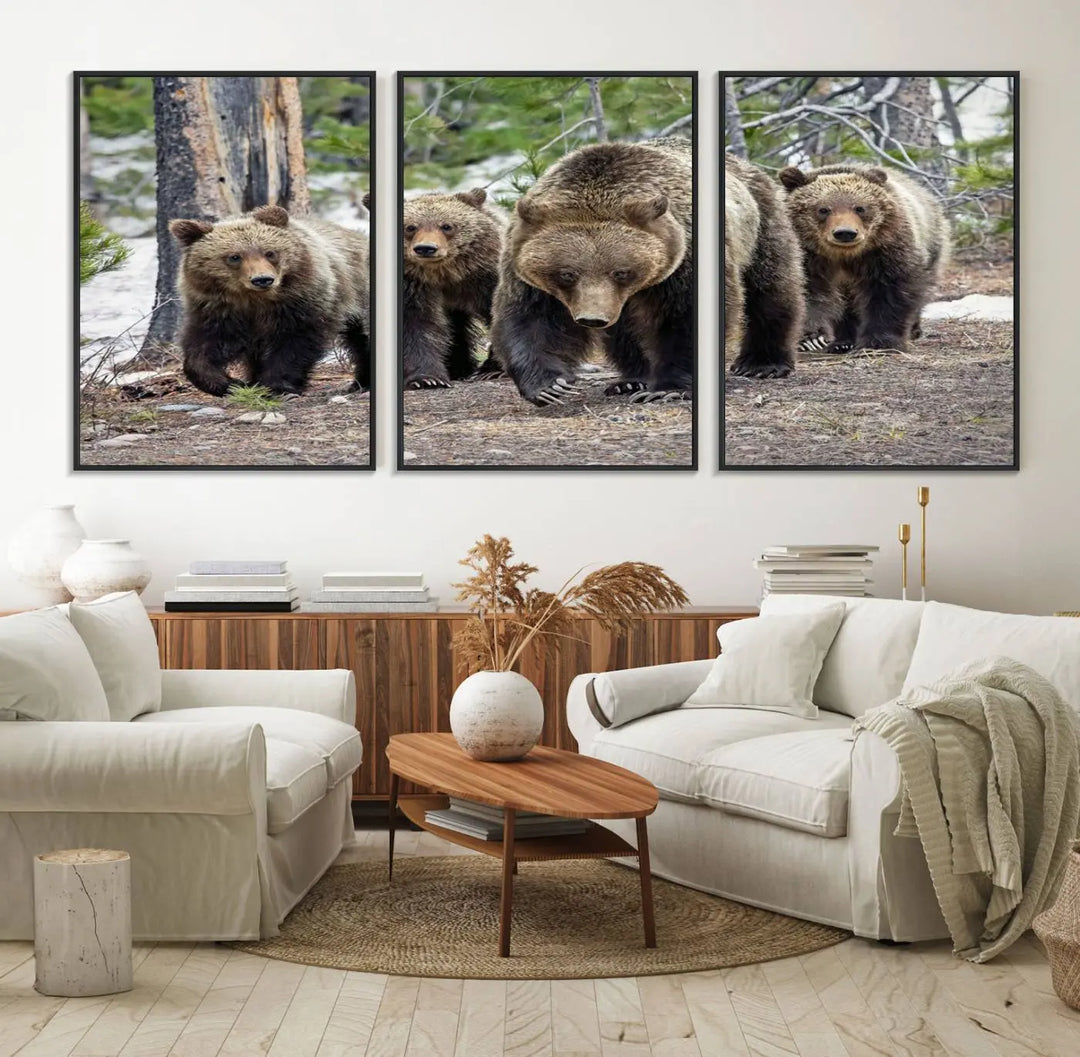 Queen of the Tetons, 399 Grizzly Bear Cubs Canvas Wall Art Print, Majestic Wildlife Photography Canvas Print of Grizzly 399 for Rustic Decor