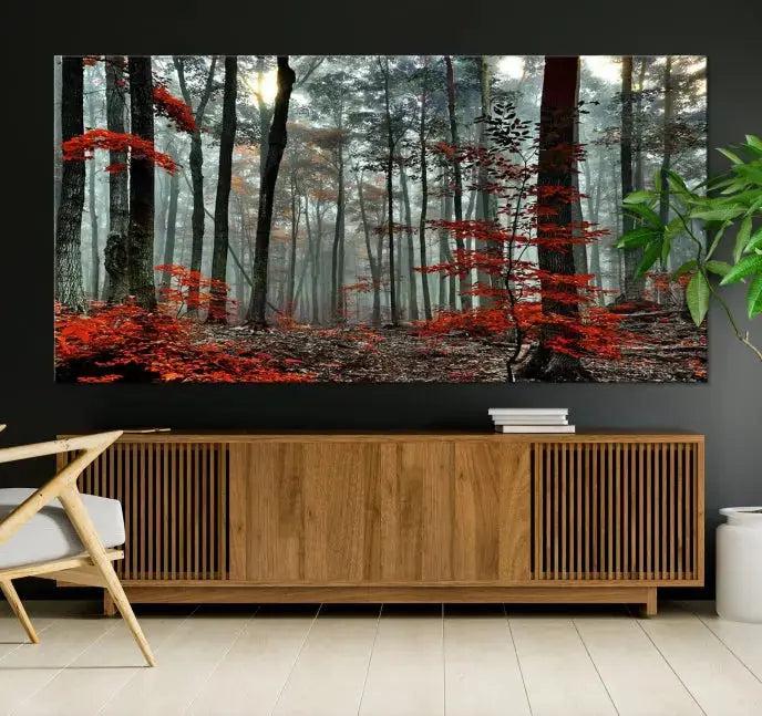 Red Autumn Forest Maple Trees Canvas Wall Art Print