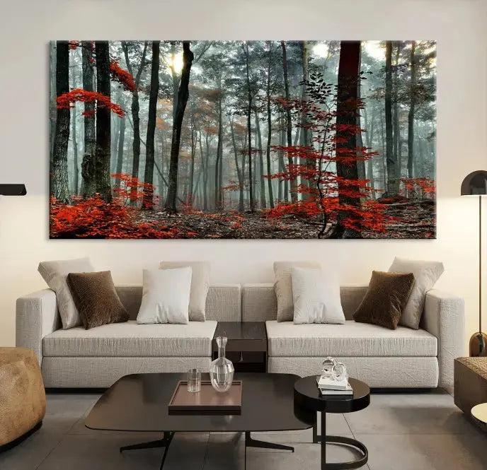 Red Autumn Forest Maple Trees Canvas Wall Art Print