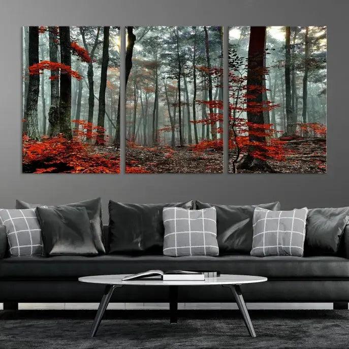 Red Autumn Forest Maple Trees Canvas Wall Art Print