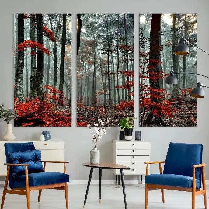 Red Autumn Forest Maple Trees Canvas Wall Art Print