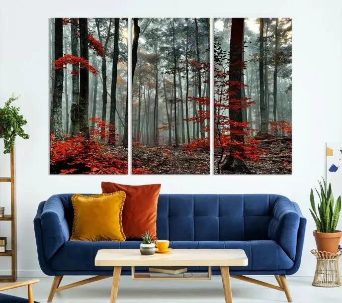 Red Autumn Forest Maple Trees Canvas Wall Art Print