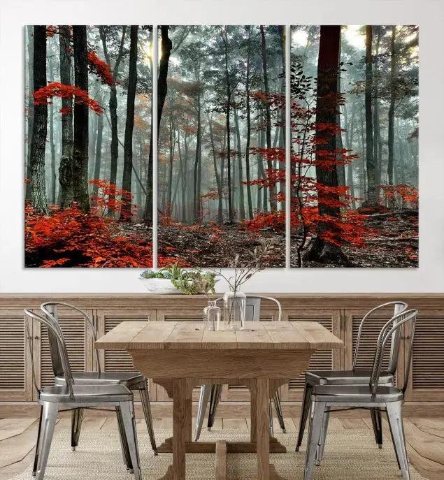 Red Autumn Forest Maple Trees Canvas Wall Art Print