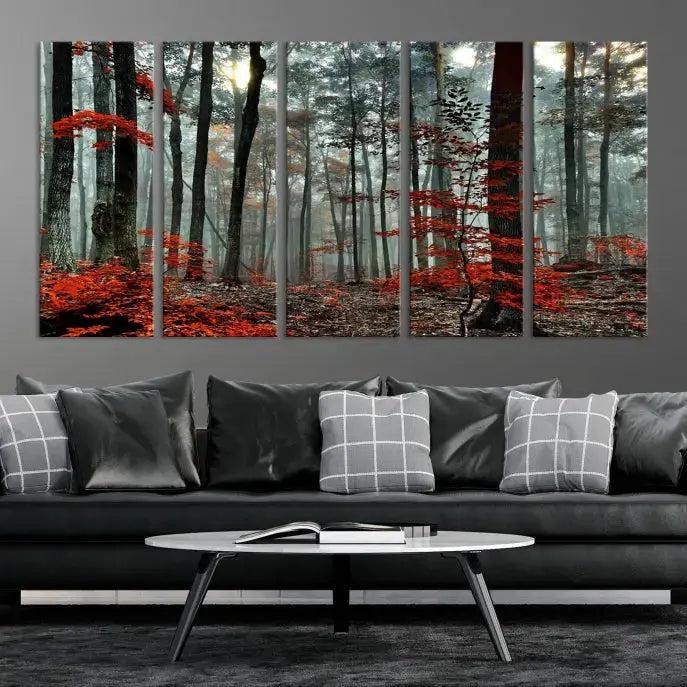 Red Autumn Forest Maple Trees Canvas Wall Art Print