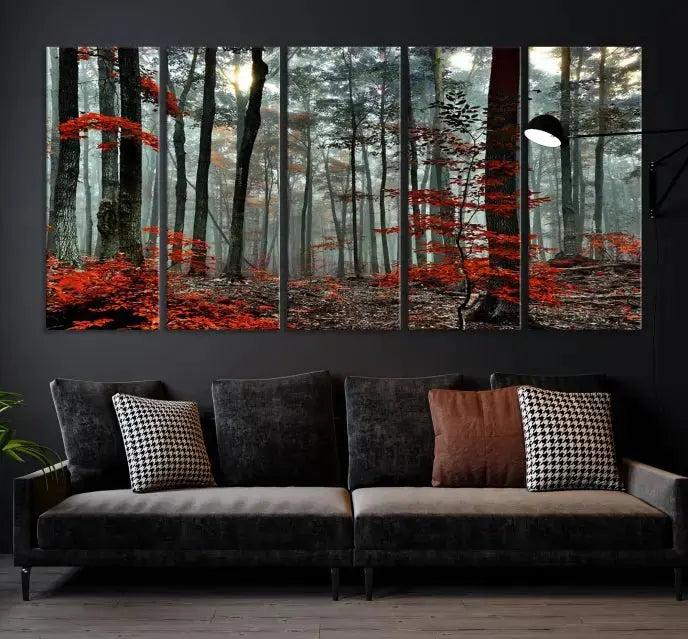 Red Autumn Forest Maple Trees Canvas Wall Art Print