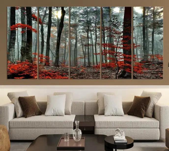 Red Autumn Forest Maple Trees Canvas Wall Art Print