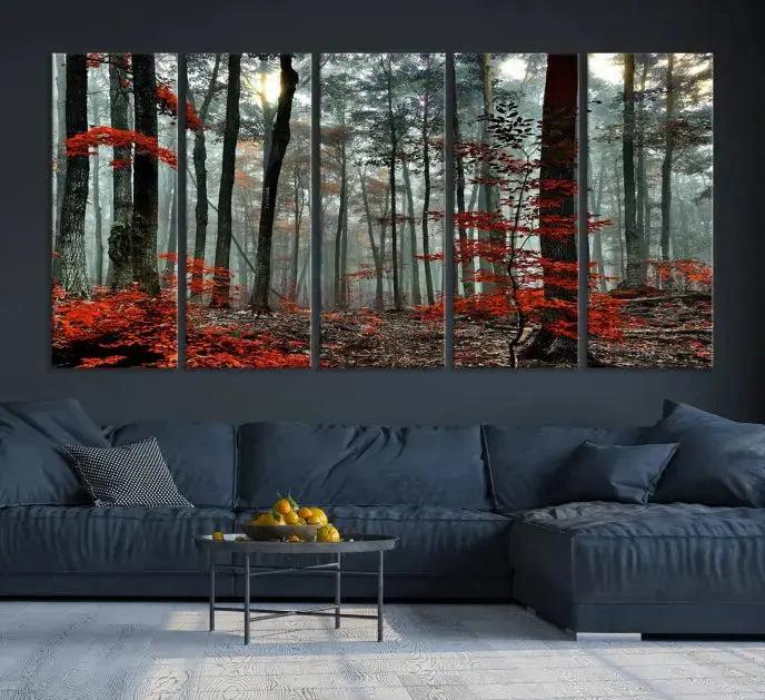 Red Autumn Forest Maple Trees Canvas Wall Art Print