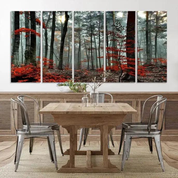 Red Autumn Forest Maple Trees Canvas Wall Art Print