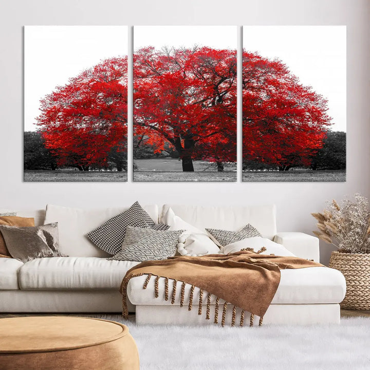 Red Leaves Autumn Tree Large Canvas Wall Art Print for Home Office Decor